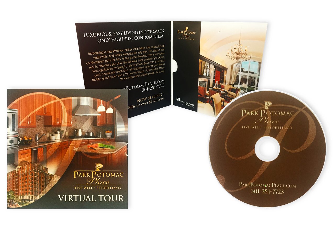 A virtual tour package for Park Potomac, including a DVD, booklet, and informational brochure.