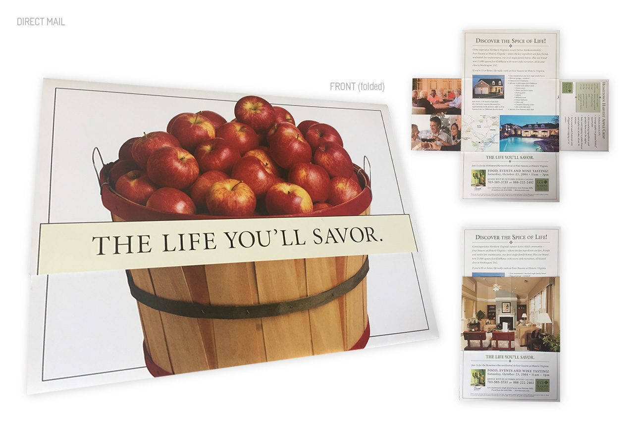 A cookbook titled 'The Life You'll Savor' featuring a basket of red apples on the cover, with recipe pages shown beside it.