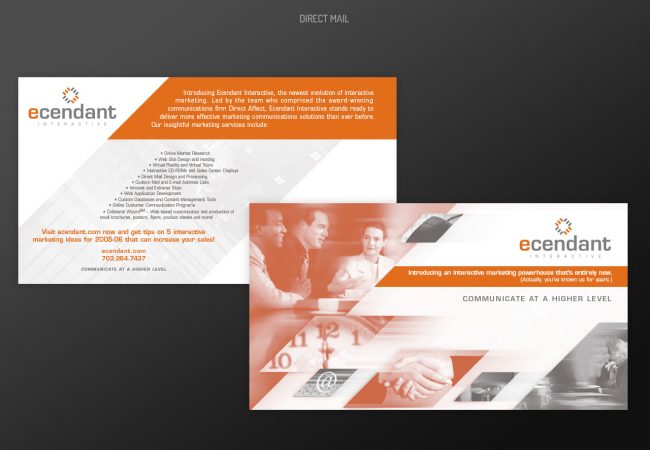 A professional business card design featuring orange accents, company logo, and contact details with a modern, clean layout.