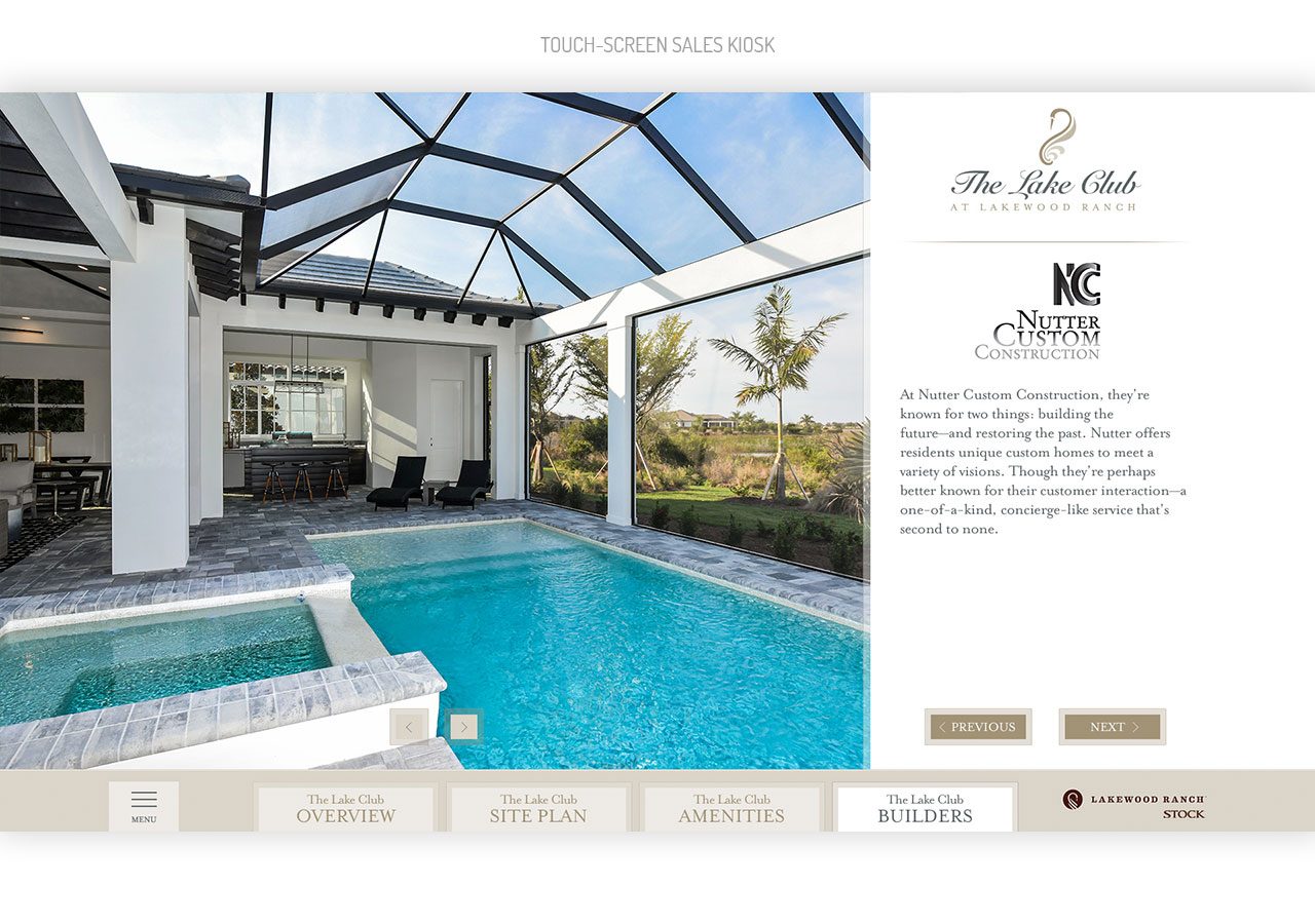 A modern pool area with a spa, screened enclosure, and sliding glass doors leading to a stylish interior space.