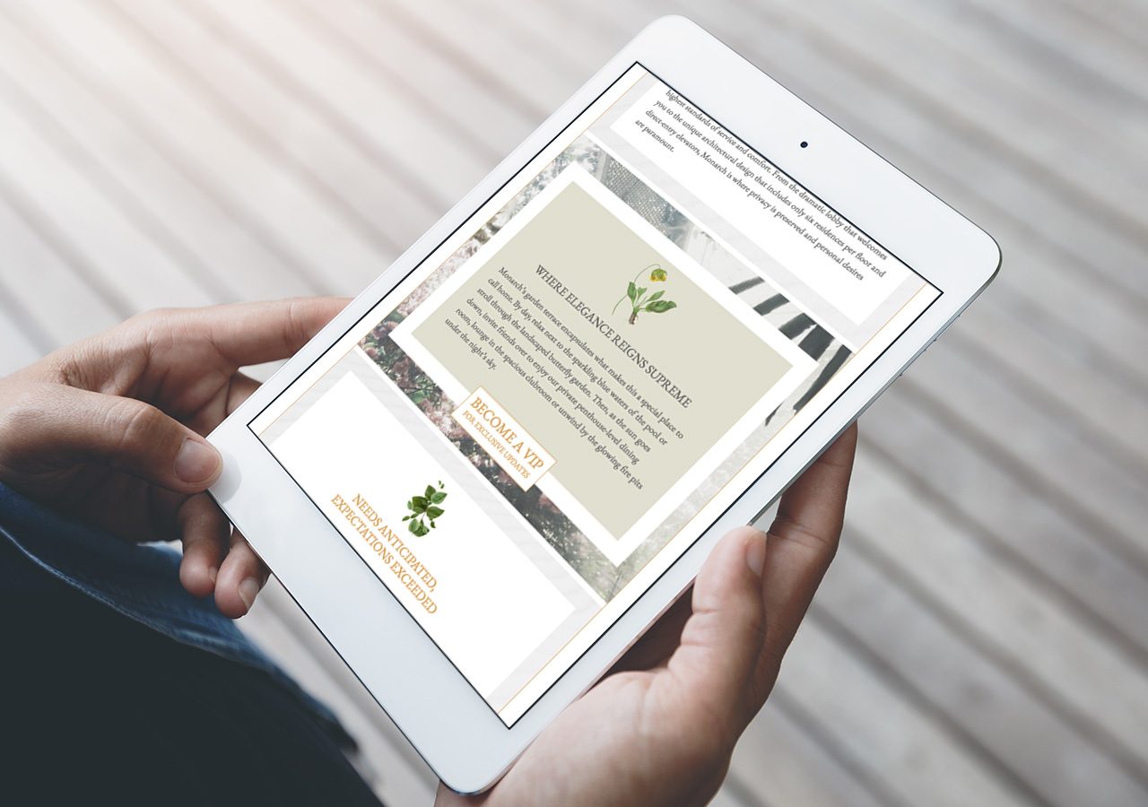 A person holding a tablet displaying a digital wedding invitation with elegant floral designs and text.