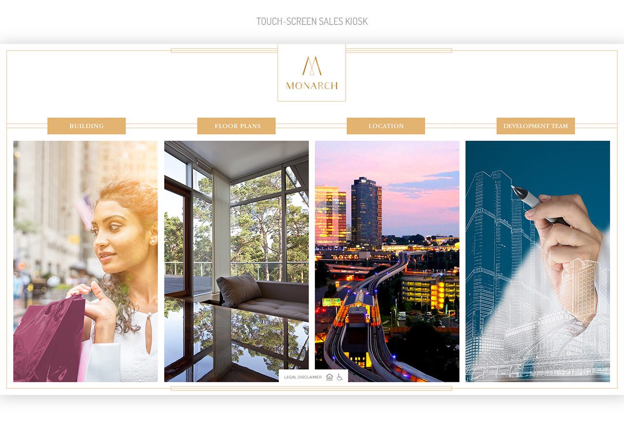 Website homepage with a sleek layout showcasing beauty, interior design, cityscape, and fitness images in vertical panels.