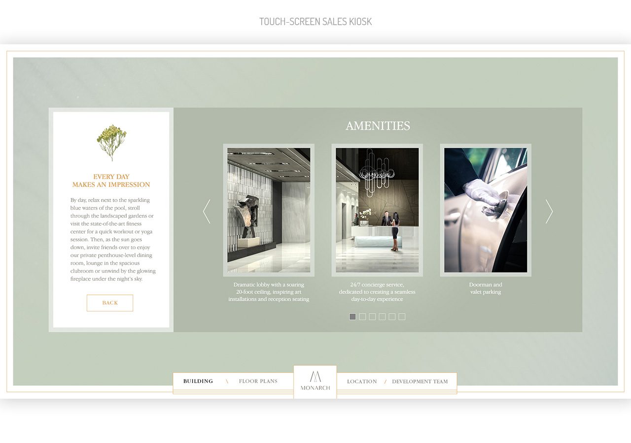 A clean, modern website layout featuring a logo, navigation menu, and three image sections with descriptions on a light green background.