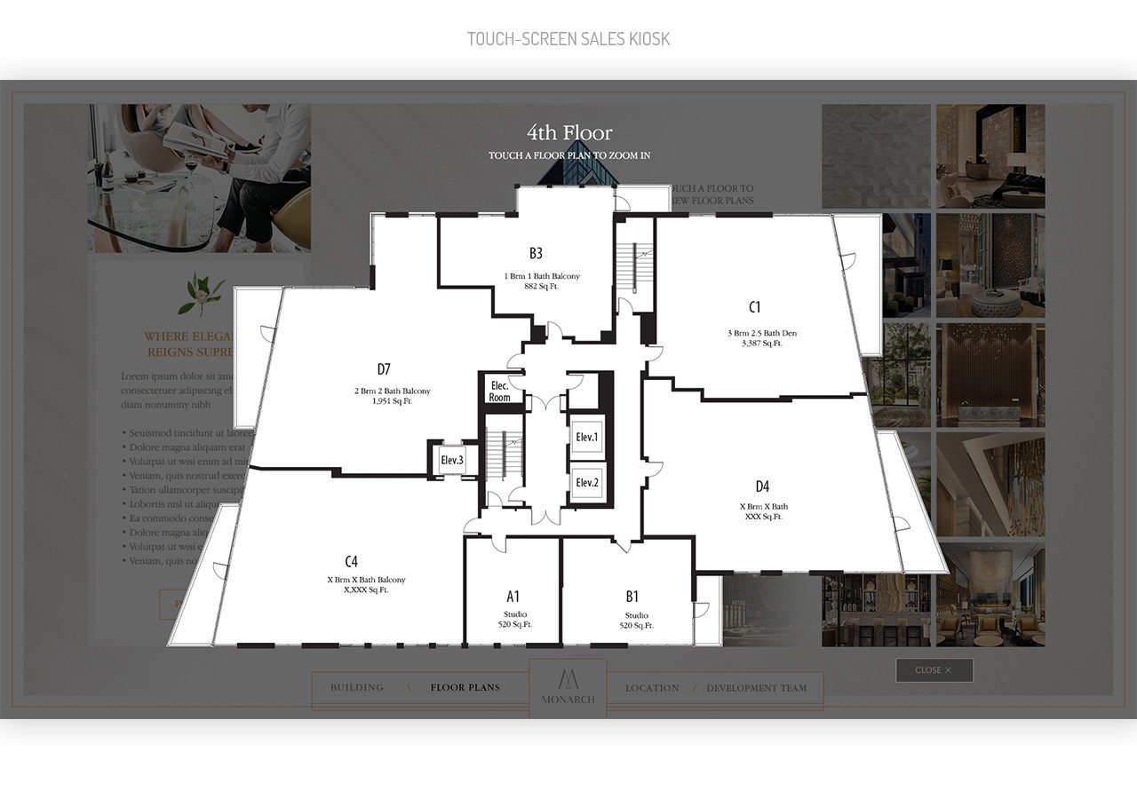 Detailed floor plan of an 8th-floor apartment with labeled rooms including bedrooms, kitchen, bath, and living areas.