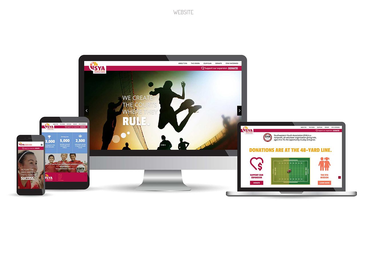 A responsive website displayed on a smartphone, desktop, and laptop showing an active lifestyle theme with people jumping in the background.