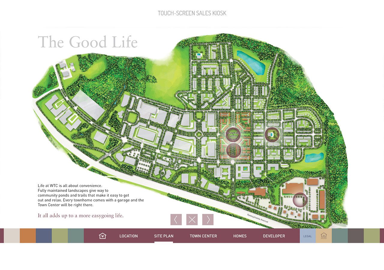 A detailed site plan of The Good Life community showcasing residential, commercial, and green spaces with labeled areas and pathways.
