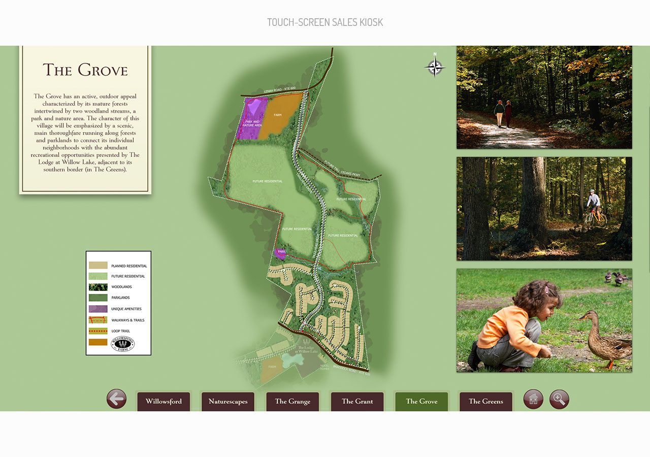 A detailed map of a park layout with sections marked for various activities and amenities, alongside photos of people enjoying outdoor activities.
