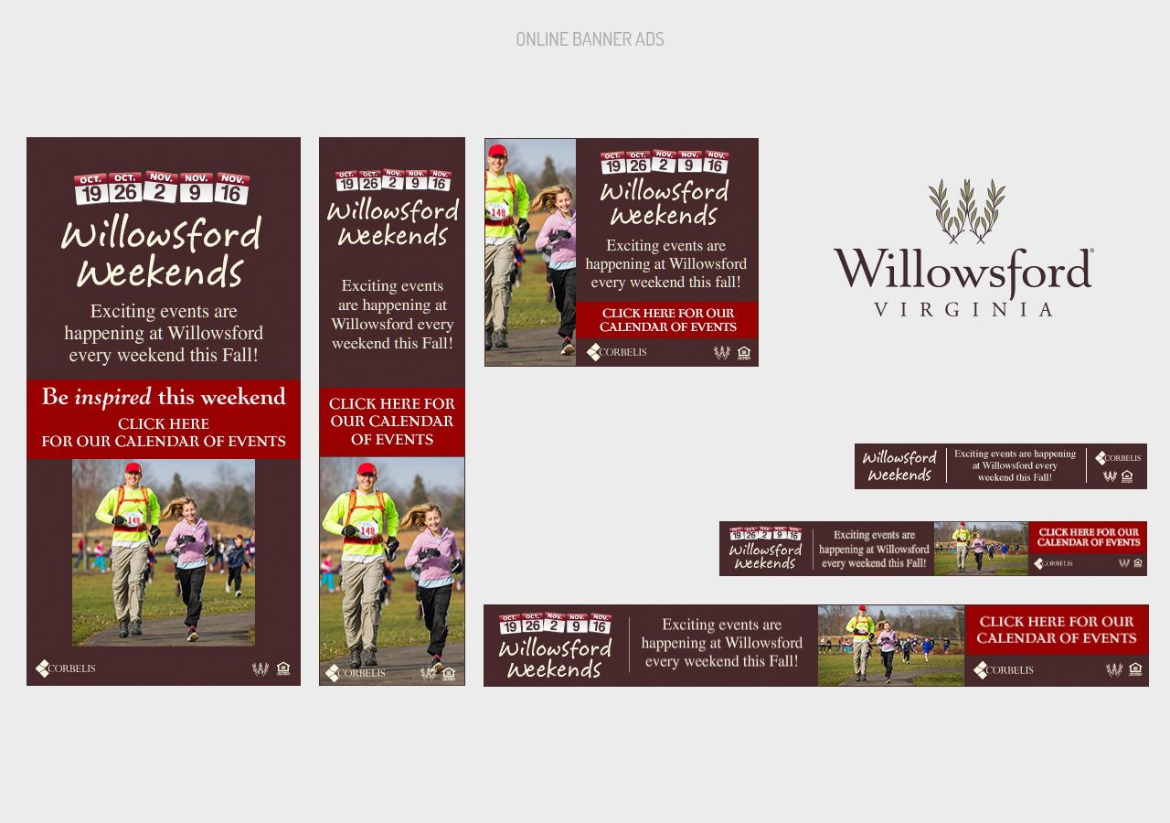 A collection of promotional flyers for the Willowbank Festival featuring event details and images of performers.